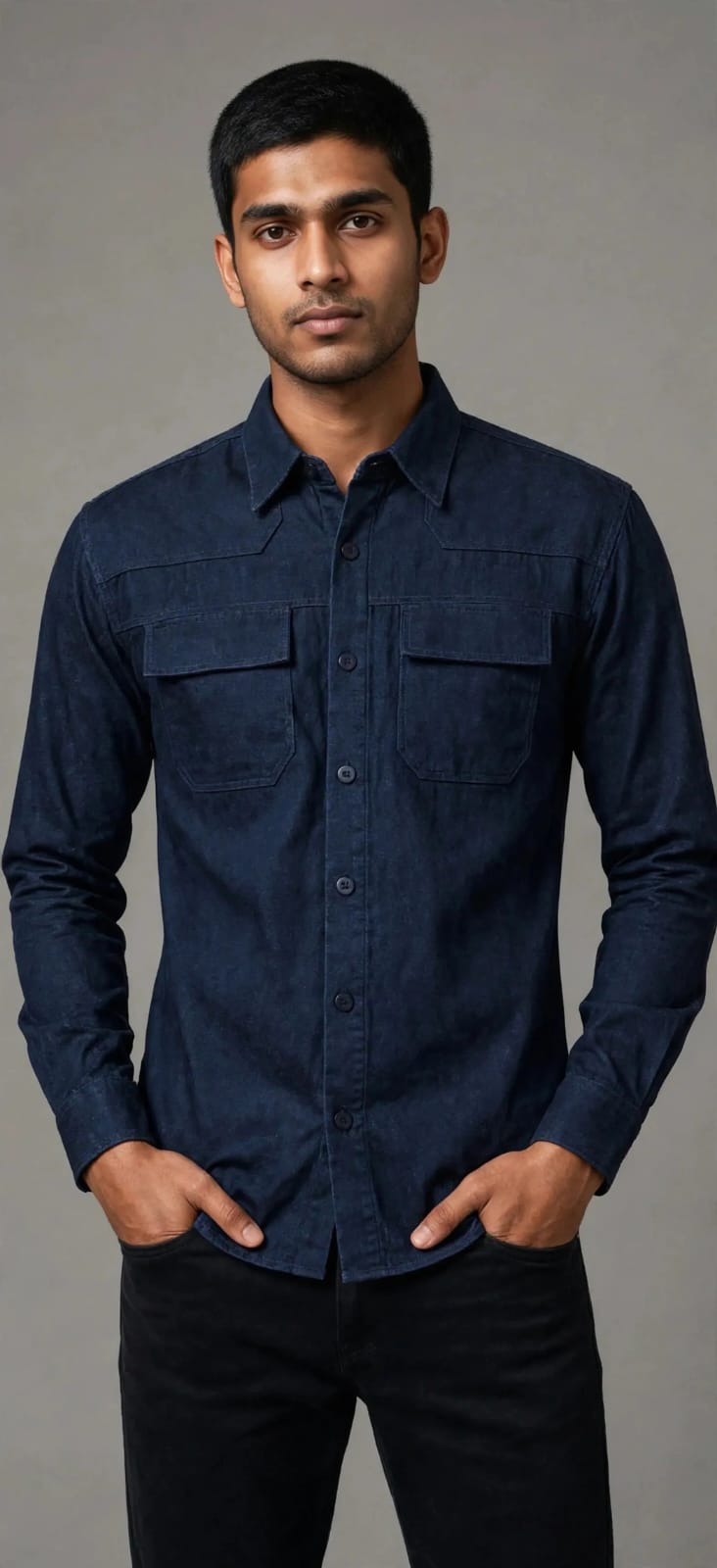 HENRO indigo Twin-Pocket Shirt