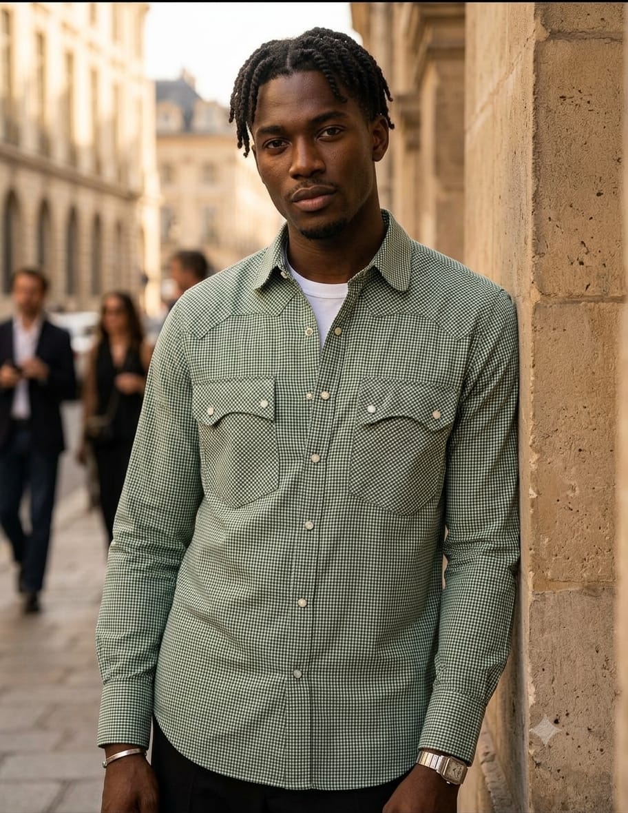 HENRO Green Micro-Check Shirt